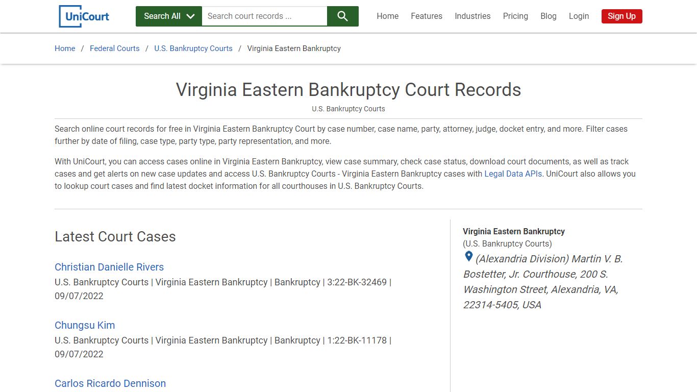 Virginia Eastern Bankruptcy Court Records | PACER Case Search | UniCourt