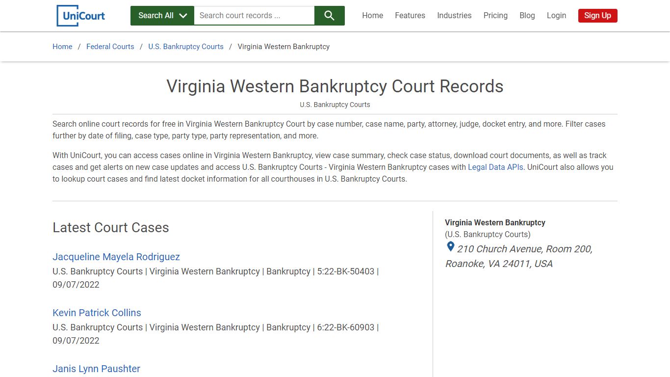 Virginia Western Bankruptcy Court Records | PACER Case Search | UniCourt