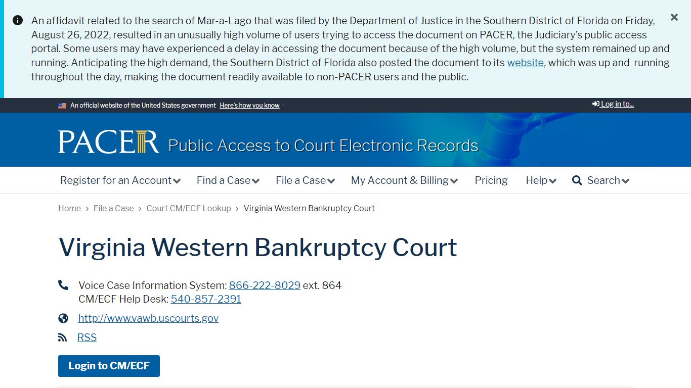 Virginia Western Bankruptcy Court | PACER: Federal Court Records